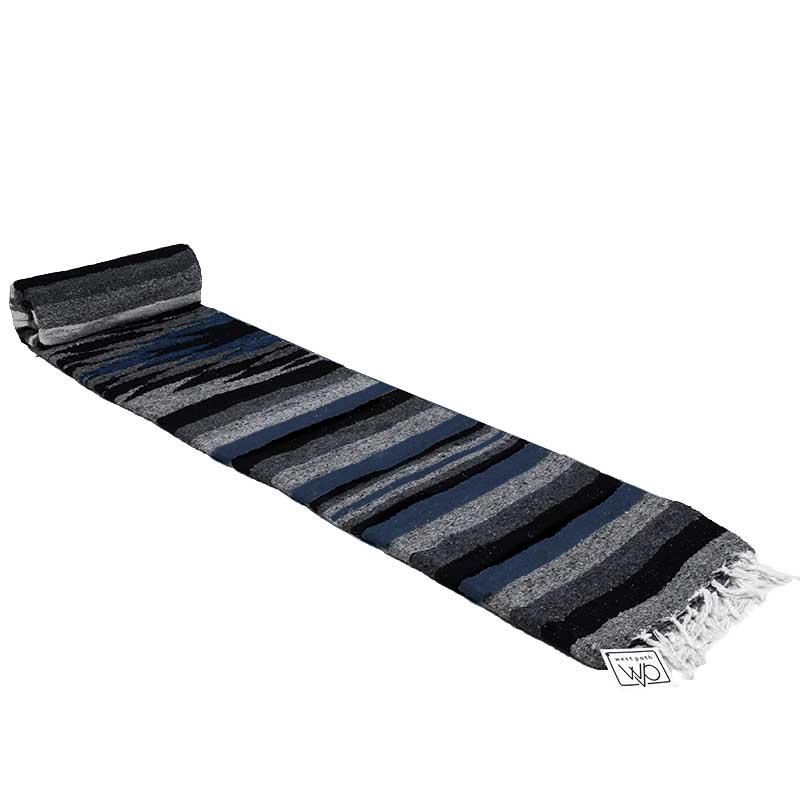 Large striped blue and grey Mexican made blanket