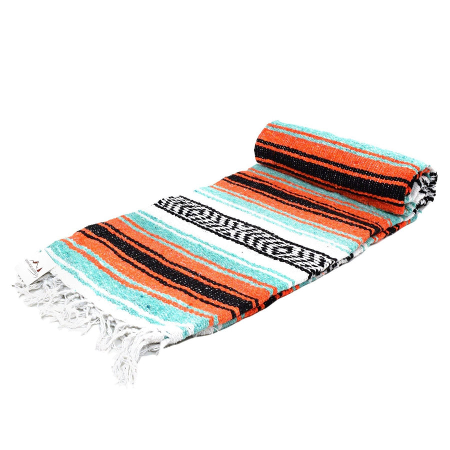 Mexican Falsa Blanket - Orange and Mint