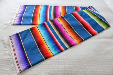 Mexican Blanket Blue with Multicolour Stripes