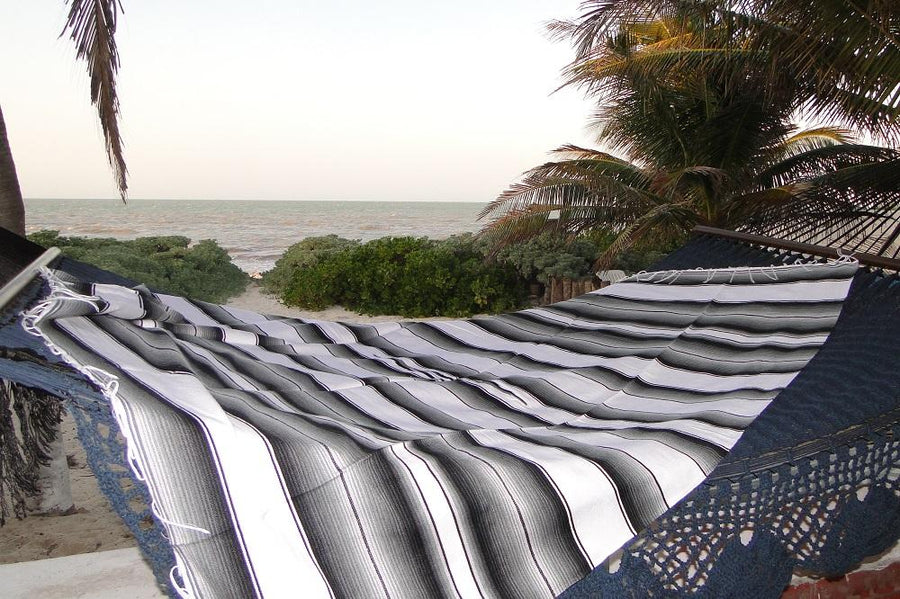 Black and white Mexican sarape blanket