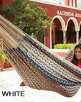 Blue and White Thick Cotton Mexican Woven Hammock