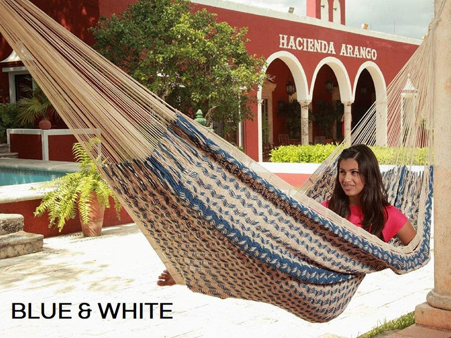 Blue and White Thick Cotton Mexican Woven Hammock