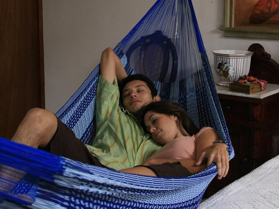 Two Person Mexican Hammock - Blue and White