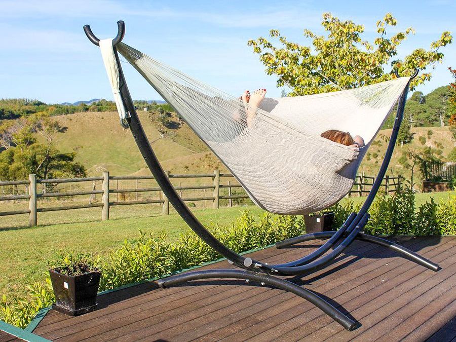 White hammock and metal stand