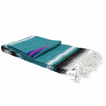 Mexican Saltillo Blanket - Turquoise and Black