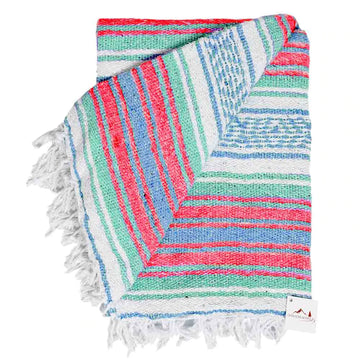Light blue, mint and coral Mexican blanket