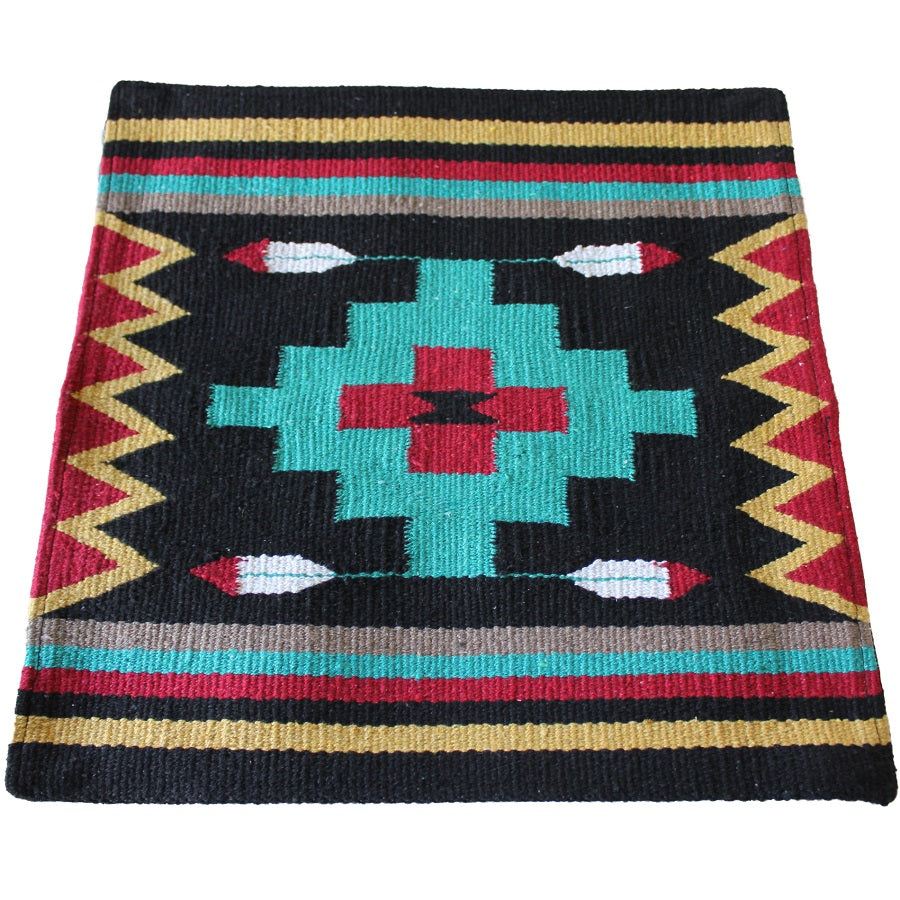 Black and aqua patterned Mexican styled cushion cover