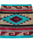 Aqua, tan and red Mexican style cushion cover