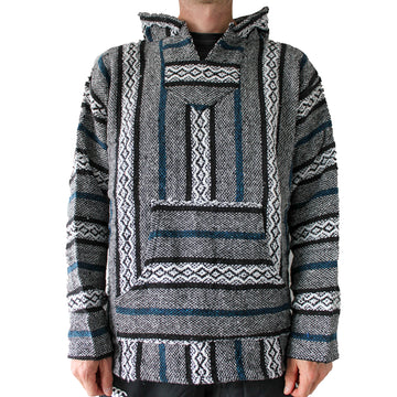 New diamond design Mexican Baja hoodie in grey and white