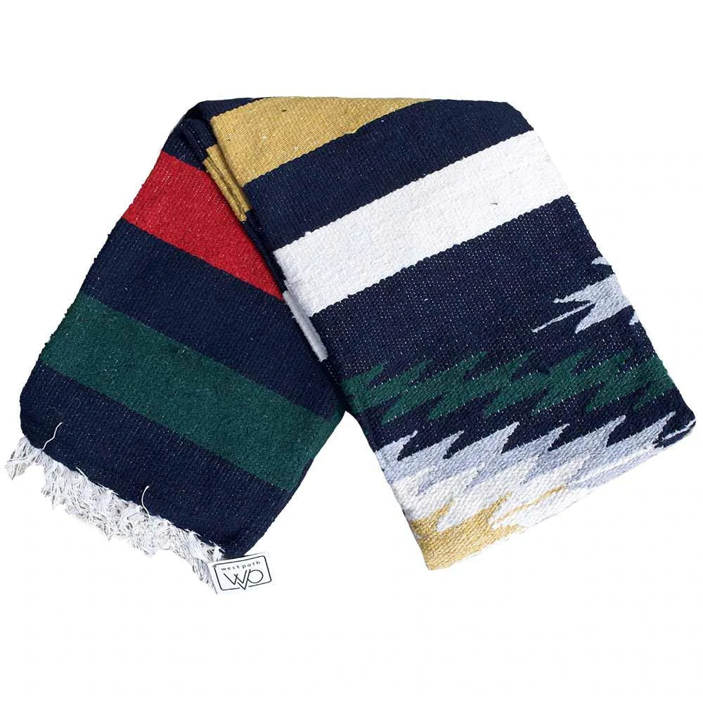 Dark Blue Navy Mexican Blanket - Saltillo Style