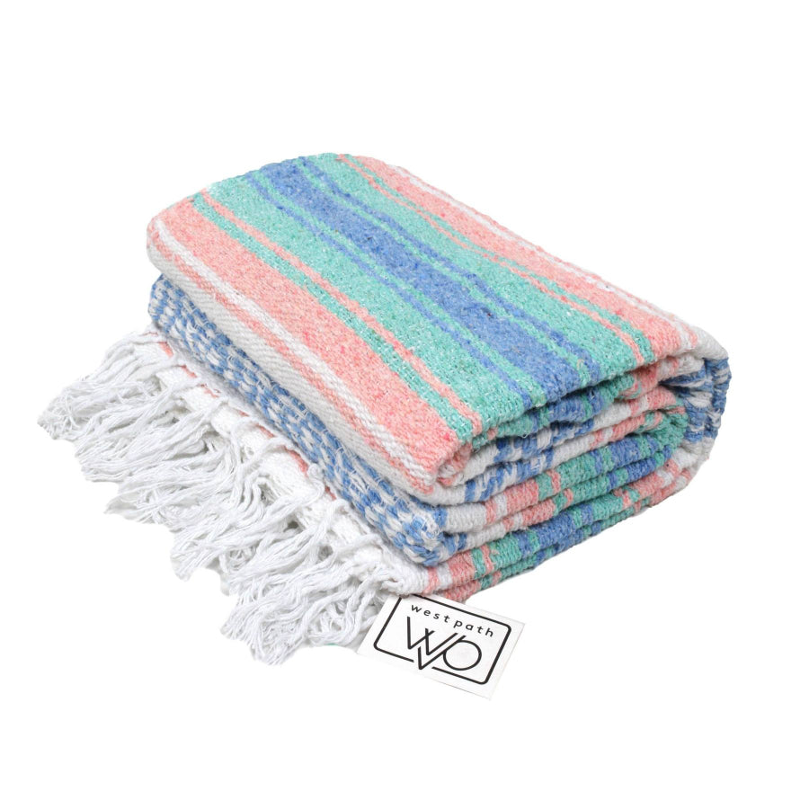 Pastel Pink, Mint and Blue Mexican falsa blanket