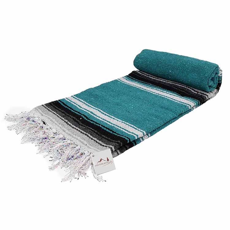 Mexican Saltillo Blanket - Turquoise and Black