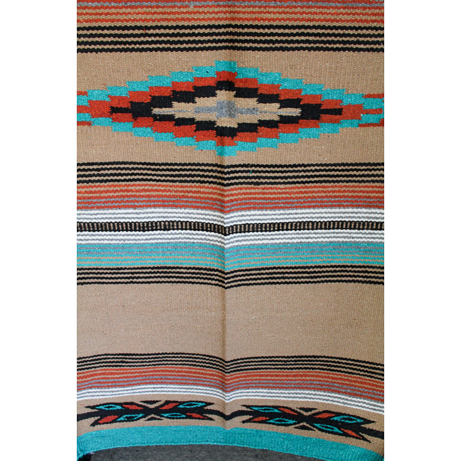 Hawkeye Mexican Rug - Beige Colour With Aqua