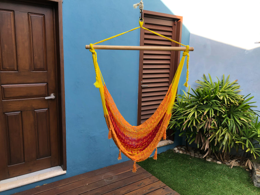 Mexican Hanging Hammock Chair - Red, yellow and orange