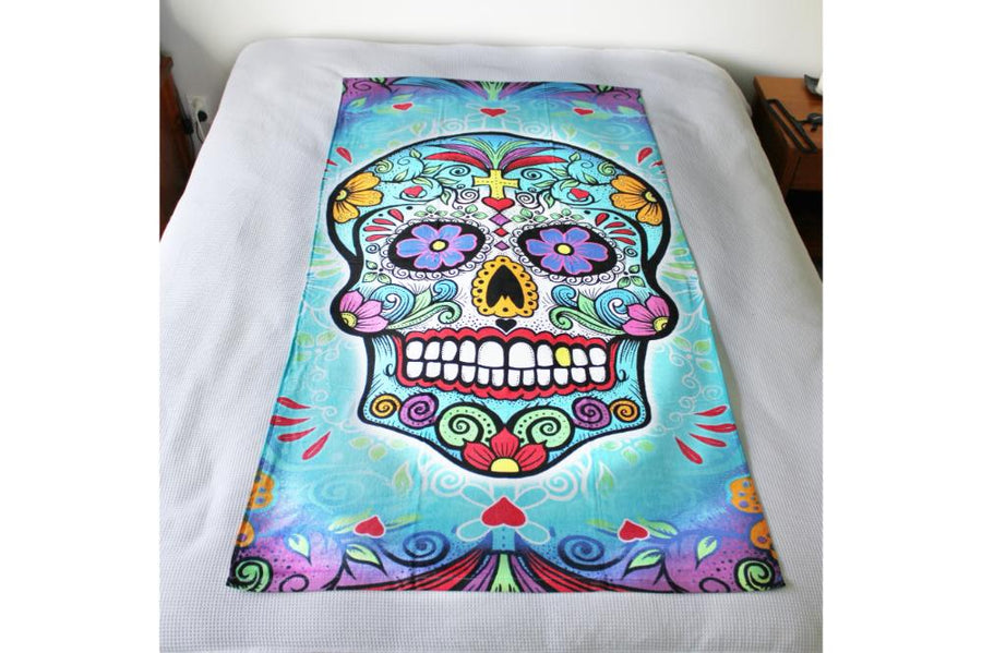 Extra large beach towel - day of the dead theme - skull design