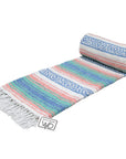 Colourful striped Mexican rug in pastel colour palette